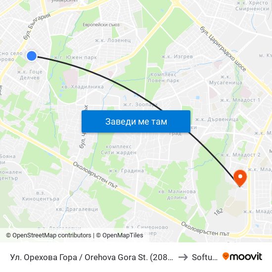 Ул. Орехова Гора / Orehova Gora St. (2089) to Softuni map