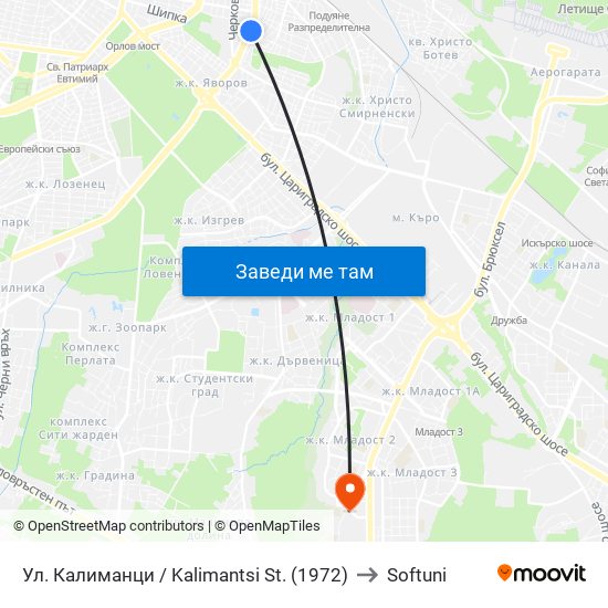 Ул. Калиманци / Kalimantsi St. (1972) to Softuni map