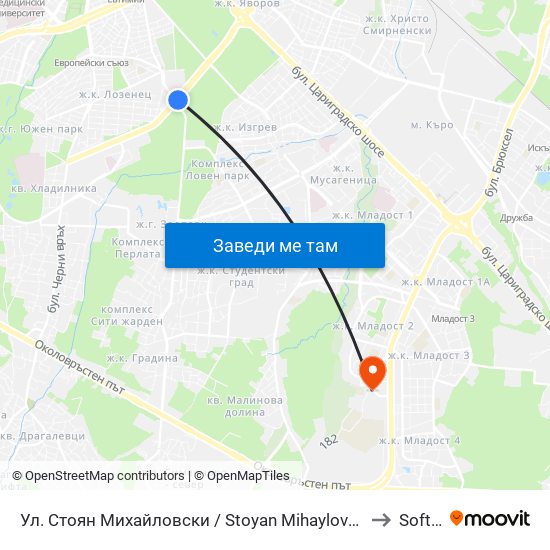 Ул. Стоян Михайловски / Stoyan Mihaylovski St. (2692) to Softuni map