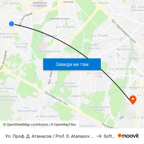 Ул. Проф. Д. Атанасов / Prof. D. Atanasov St. (2134) to Softuni map
