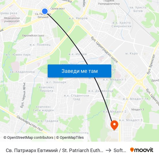 Св. Патриарх Евтимий / St. Patriarch Euthymius to Softuni map