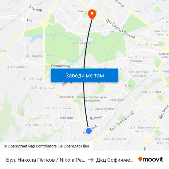 Бул. Никола Петков / Nikola Petkov Blvd. (0350) to Дкц Софиямед - Люлин map