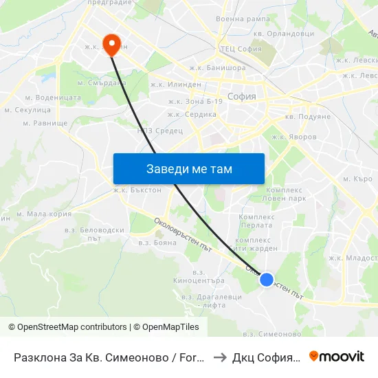 Разклона За Кв. Симеоново / Fork Road To Simeonovo Qr. (1459) to Дкц Софиямед - Люлин map