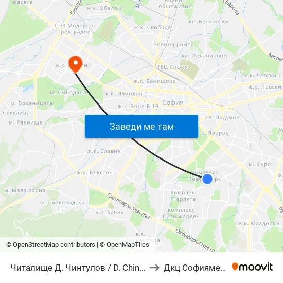 📚 Читалище Д. Чинтулов / D. Chintulov Library (2365) to Дкц Софиямед - Люлин map