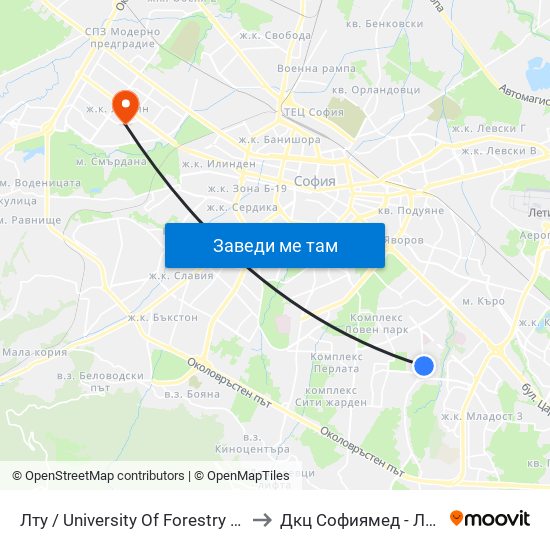 Лту / University Of Forestry (0617) to Дкц Софиямед - Люлин map