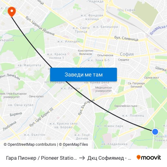 Гара Пионер / Pioneer Station (0465) to Дкц Софиямед - Люлин map