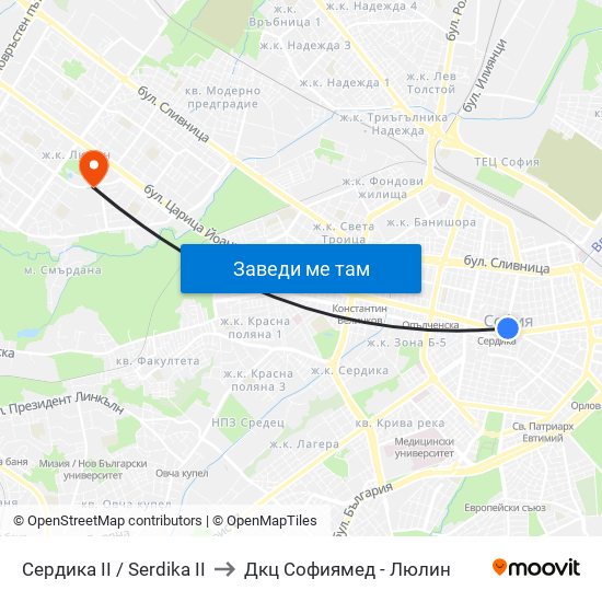 Сердика II / Serdika II to Дкц Софиямед - Люлин map