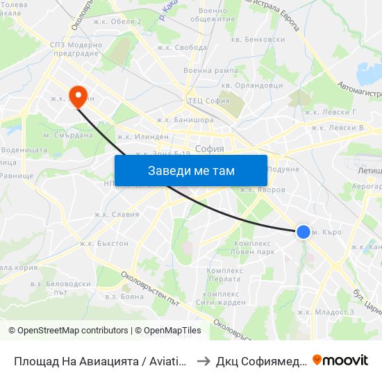 Площад На Авиацията / Aviation Square (1258) to Дкц Софиямед - Люлин map