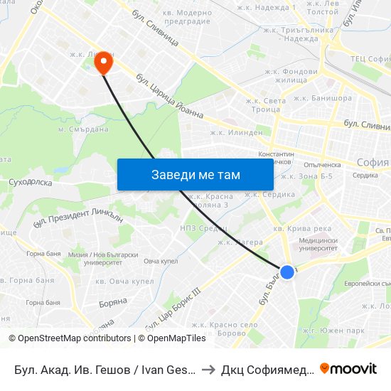 Бул. Акад. Ив. Гешов / Ivan Geshov Blvd. (2804) to Дкц Софиямед - Люлин map