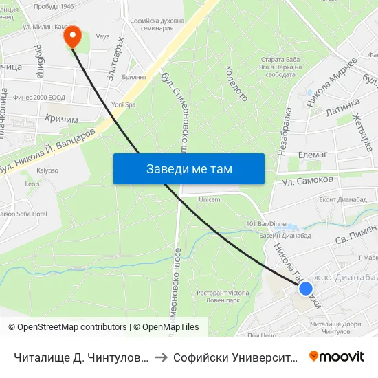 📚 Читалище Д. Чинтулов / D. Chintulov Library (2365) to Софийски Университет „Св. Климент Охридски“ map