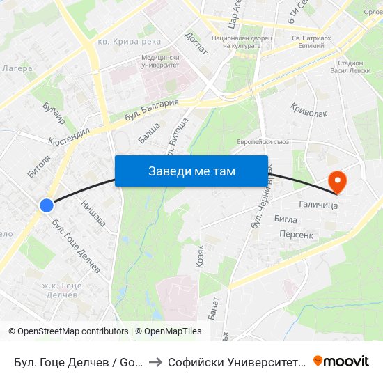 Бул. Гоце Делчев / Gotse Delchev Blvd. (0314) to Софийски Университет „Св. Климент Охридски“ map