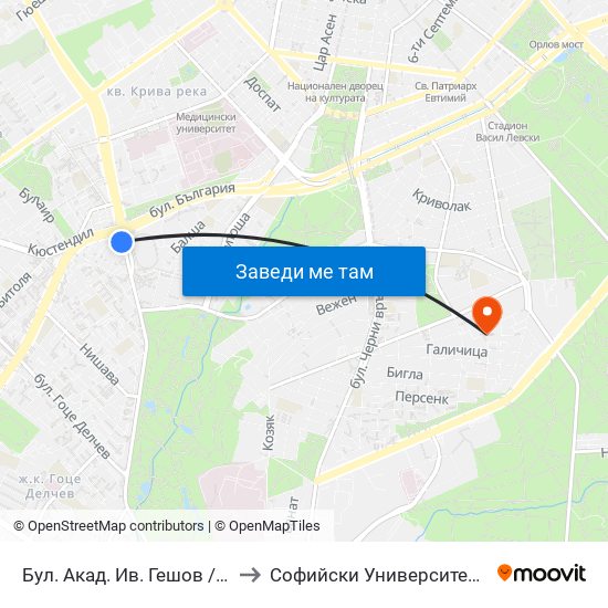 Бул. Акад. Ив. Гешов / Ivan Geshov Blvd. (0270) to Софийски Университет „Св. Климент Охридски“ map