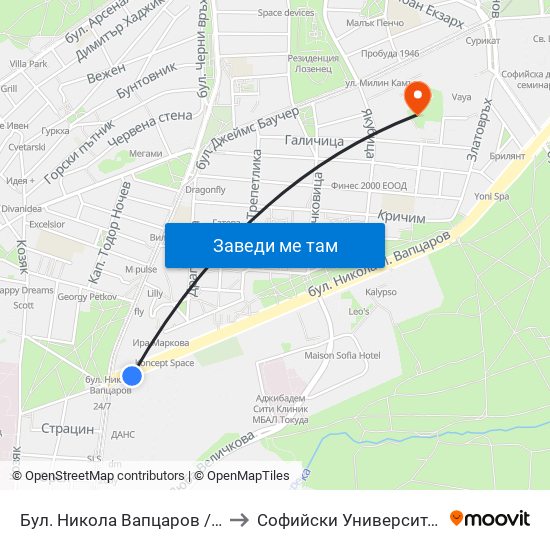 Бул. Никола Вапцаров / Nikola Vaptsarov Blvd. (0344) to Софийски Университет „Св. Климент Охридски“ map