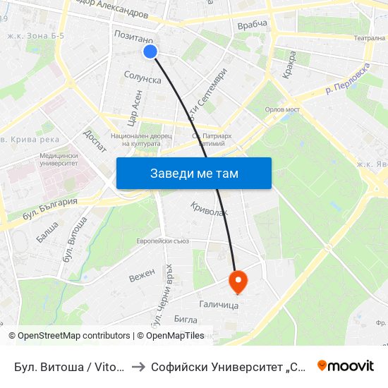 Бул. Витоша / Vitosha Blvd. (2825) to Софийски Университет „Св. Климент Охридски“ map
