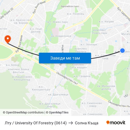 Лту / University Of Forestry (0614) to Солна Къща map