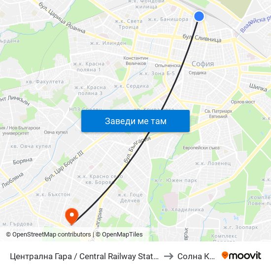 Централна Гара / Central Railway Station (1327) to Солна Къща map