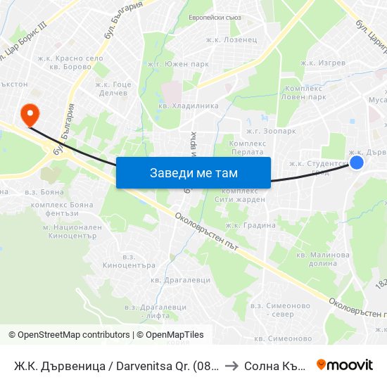 Ж.К. Дървеница / Darvenitsa Qr. (0801) to Солна Къща map