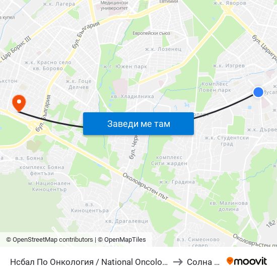 Нсбал По Онкология / National Oncology Hospital (0764) to Солна Къща map