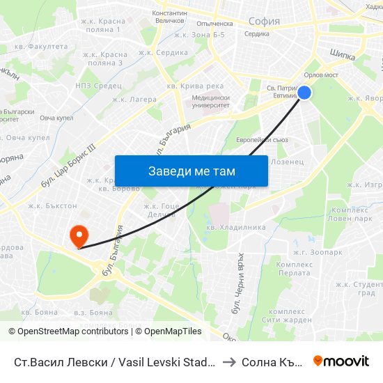 Ст.Васил Левски / Vasil Levski Stadium to Солна Къща map