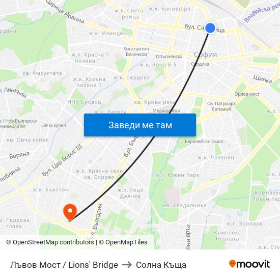 Лъвов Мост / Lions' Bridge to Солна Къща map