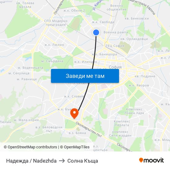 Надежда / Nadezhda to Солна Къща map