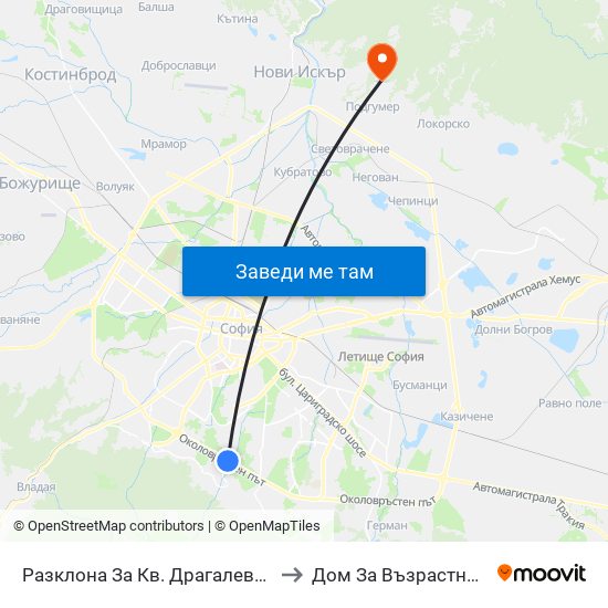 Разклона За Кв. Драгалевци / Fork Road To Dragalevtsi Qr. (1457) to Дом За Възрастни С Умствена Изостаналост map