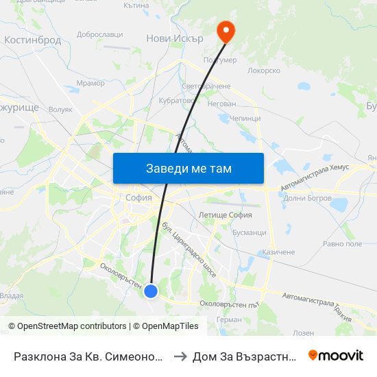 Разклона За Кв. Симеоново / Fork Road To Simeonovo Qr. (1459) to Дом За Възрастни С Умствена Изостаналост map