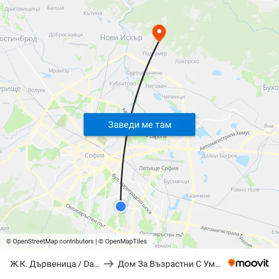 Ж.К. Дървеница / Darvenitsa Qr. (1012) to Дом За Възрастни С Умствена Изостаналост map