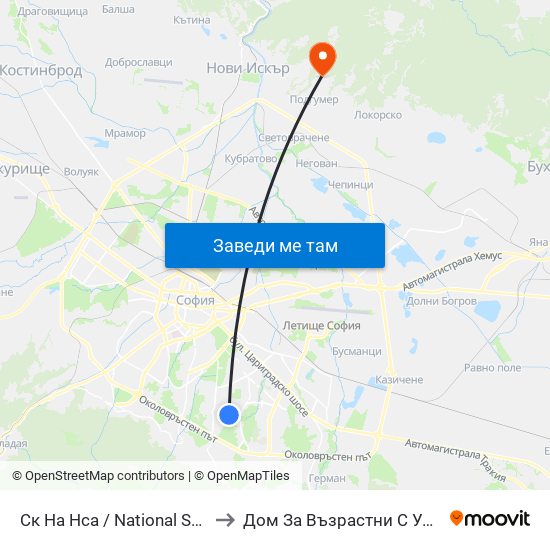 Ск На Нса / National Sports Academy (1609) to Дом За Възрастни С Умствена Изостаналост map