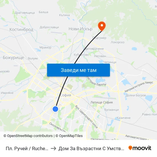 Пл. Ручей / Ruchey Sq. (1301) to Дом За Възрастни С Умствена Изостаналост map