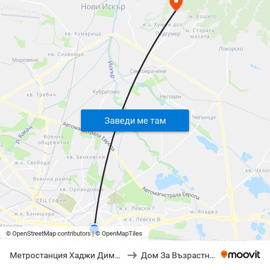 Метростанция Хаджи Димитър / Hadzhi Dimitar Metro Station (0303) to Дом За Възрастни С Умствена Изостаналост map