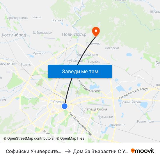 Софийски Университет / Sofia University (1697) to Дом За Възрастни С Умствена Изостаналост map