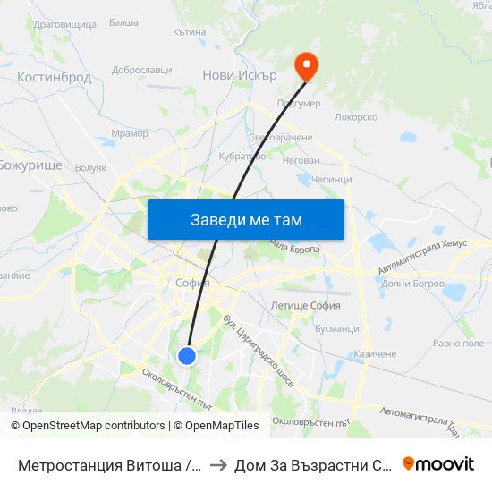 Метростанция Витоша / Vitosha Metro Station (0909) to Дом За Възрастни С Умствена Изостаналост map