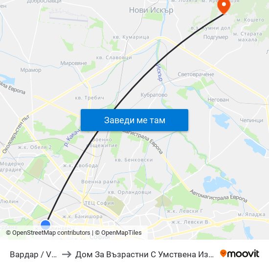 Вардар / Vardar to Дом За Възрастни С Умствена Изостаналост map