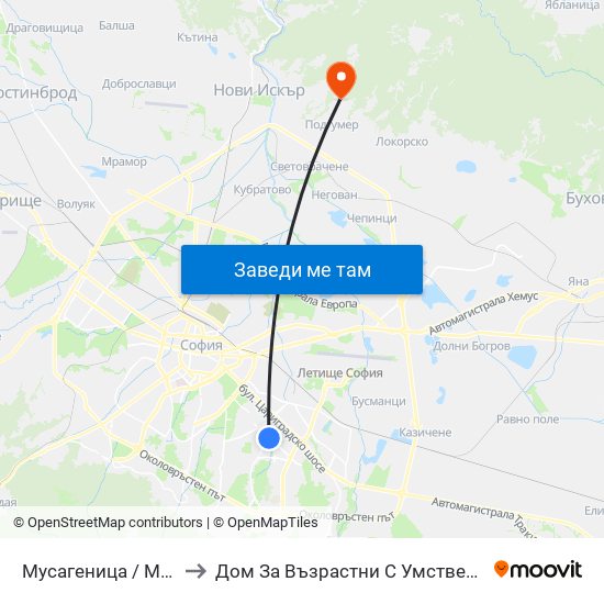 Мусагеница /  Musagenitsa to Дом За Възрастни С Умствена Изостаналост map