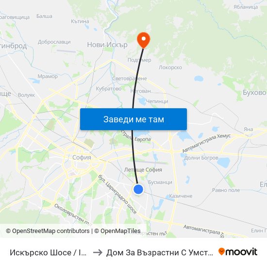 Искърско Шосе / Iskarsko Shosse to Дом За Възрастни С Умствена Изостаналост map