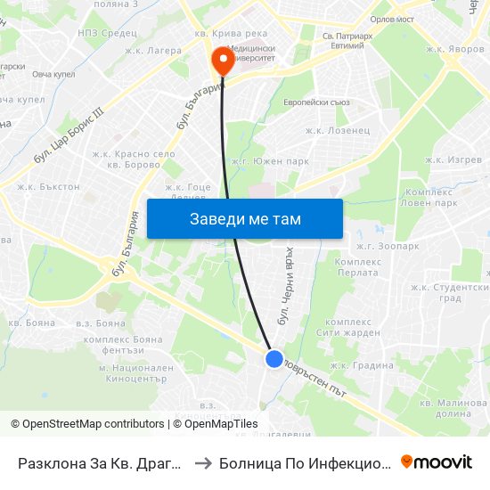 Разклона За Кв. Драгалевци / Fork Road To Dragalevtsi Qr. (1457) to Болница По Инфекциозни И Паразитни Болести Проф. Ив. Киров map