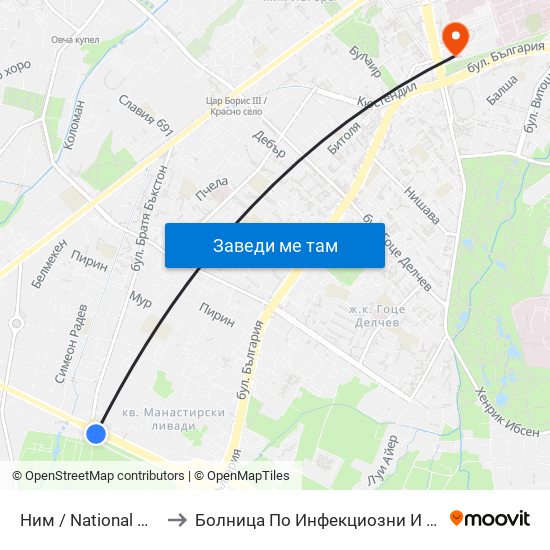 Ним / National History Museum (1464) to Болница По Инфекциозни И Паразитни Болести Проф. Ив. Киров map