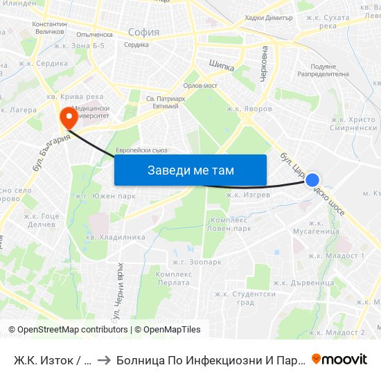 Ж.К. Изток / Iztok Qr (1695) to Болница По Инфекциозни И Паразитни Болести Проф. Ив. Киров map