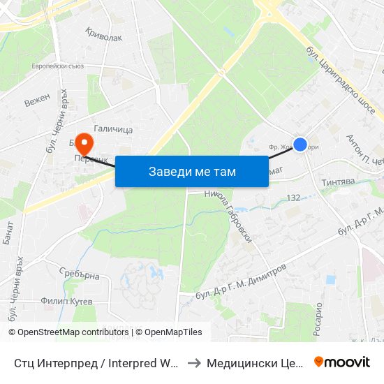 Стц Интерпред / Interpred World Trade Centre (1109) to Медицински Центер Иновамед map