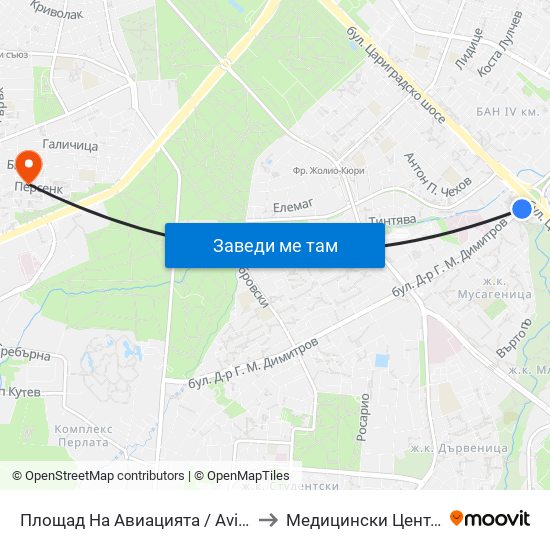 Площад На Авиацията / Aviation Square (1257) to Медицински Центер Иновамед map