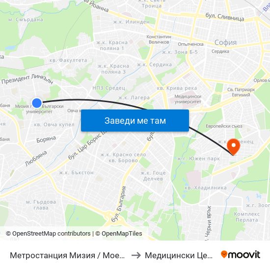 Метростанция Мизия / Moesia Metro Station (6089) to Медицински Центер Иновамед map