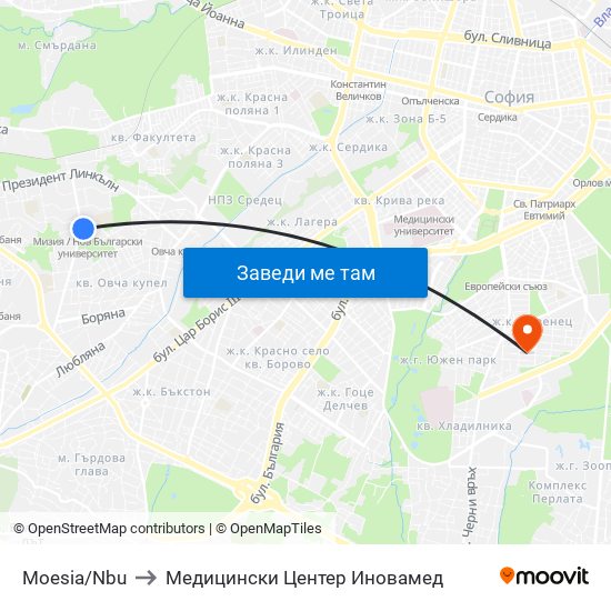 Moesia/Nbu to Медицински Центер Иновамед map