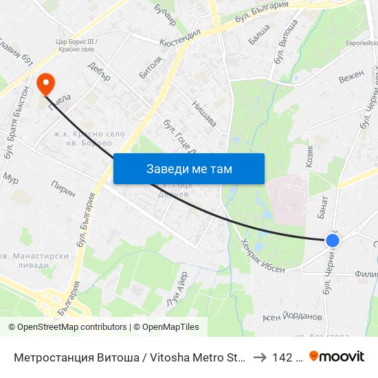 Метростанция Витоша / Vitosha Metro Station (2654) to 142 ОУ map