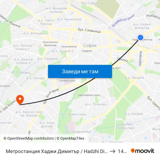 Метростанция Хаджи Димитър / Hadzhi Dimitar Metro Station (0303) to 142 ОУ map