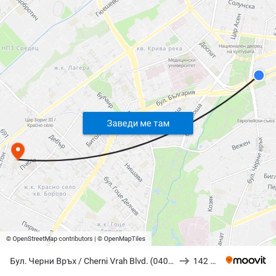 Бул. Черни Връх / Cherni Vrah Blvd. (0401) to 142 ОУ map