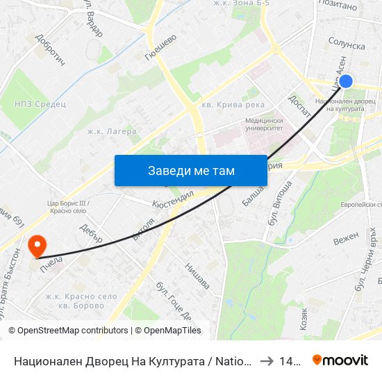 Национален Дворец На Културата / National Palace Of Culture to 142 ОУ map