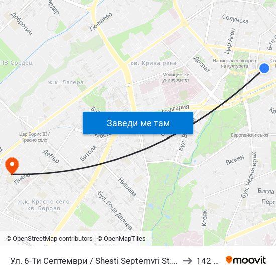 Ул. 6-Ти Септември / Shesti Septemvri St. (1806) to 142 ОУ map
