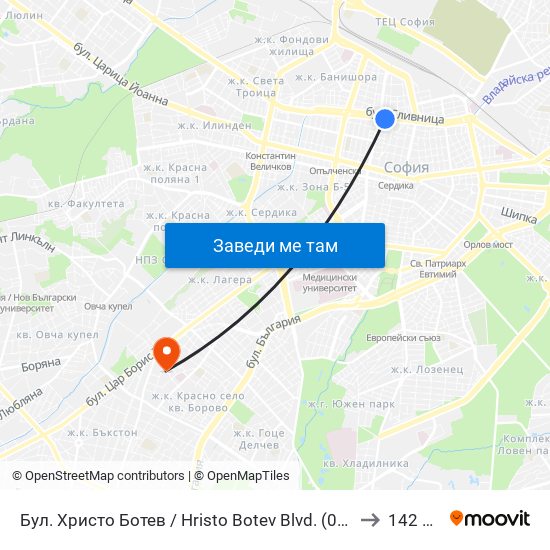 Бул. Христо Ботев / Hristo Botev Blvd. (0385) to 142 ОУ map