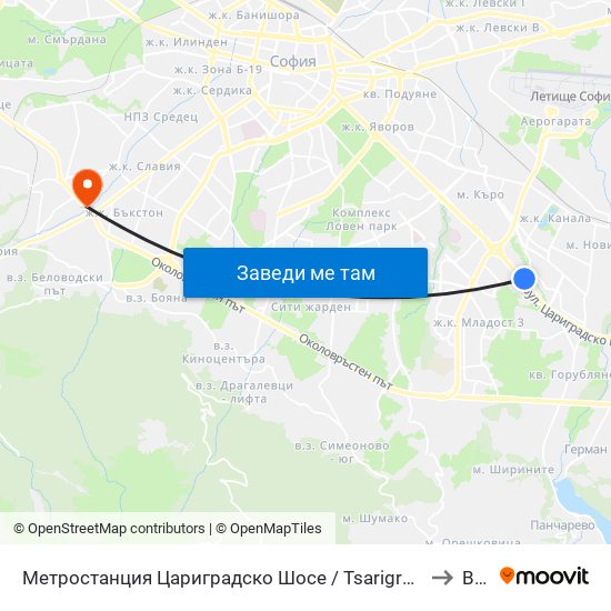 Метростанция Цариградско Шосе / Tsarigradsko Shosse Metro Station (1016) to ВЕБИ map